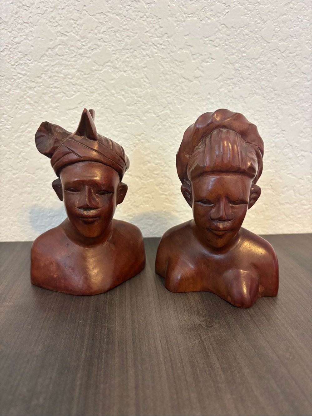 Pair of Vintage African Hand-Carved Busts Rosewood